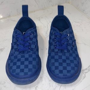 Blue on Blue Checkered Vans. Low top, slip ons. Elastic laces. Toddler size US 8